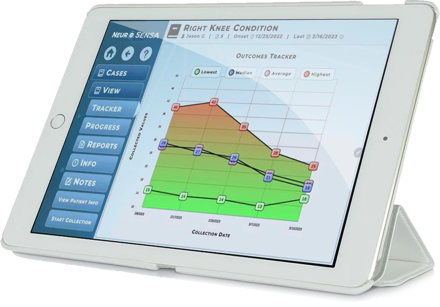 NuroPath outcomes tracker charting a patient's readings across visits